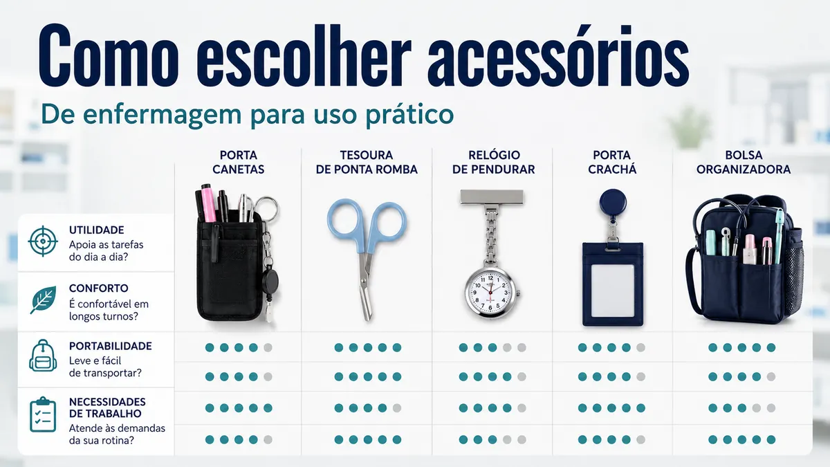 Acessórios de enfermagem práticos comparados por utilidade, conforto, portabilidade e necessidades de trabalho