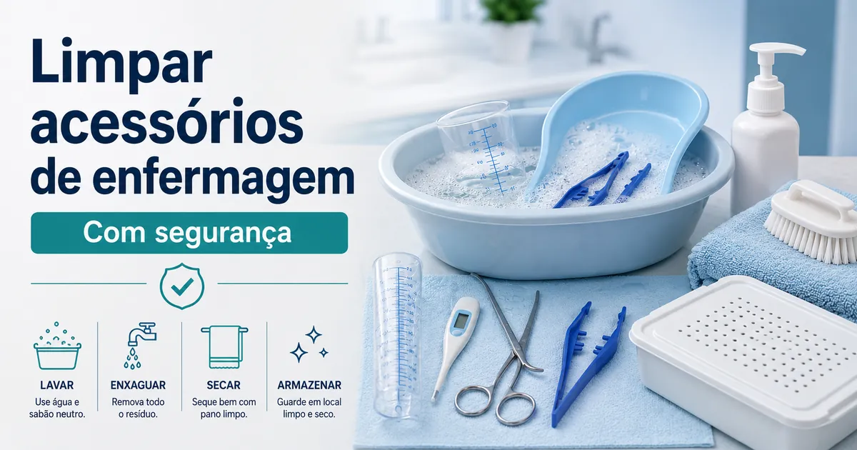 Limpeza segura de acessórios de enfermagem com ferramentas laváveis e itens de manutenção