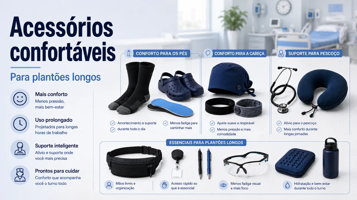 Acessórios de enfermagem escolhidos para conforto em plantões longos e uso prolongado