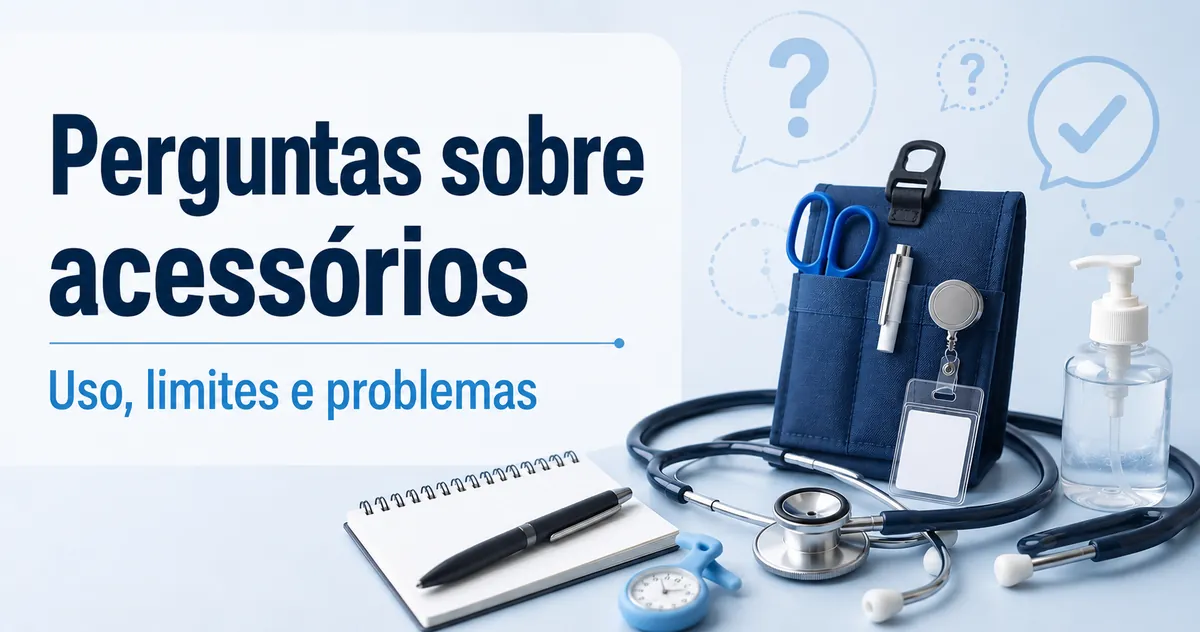 Acessórios de enfermagem organizados para responder dúvidas sobre uso, limites e problemas comuns