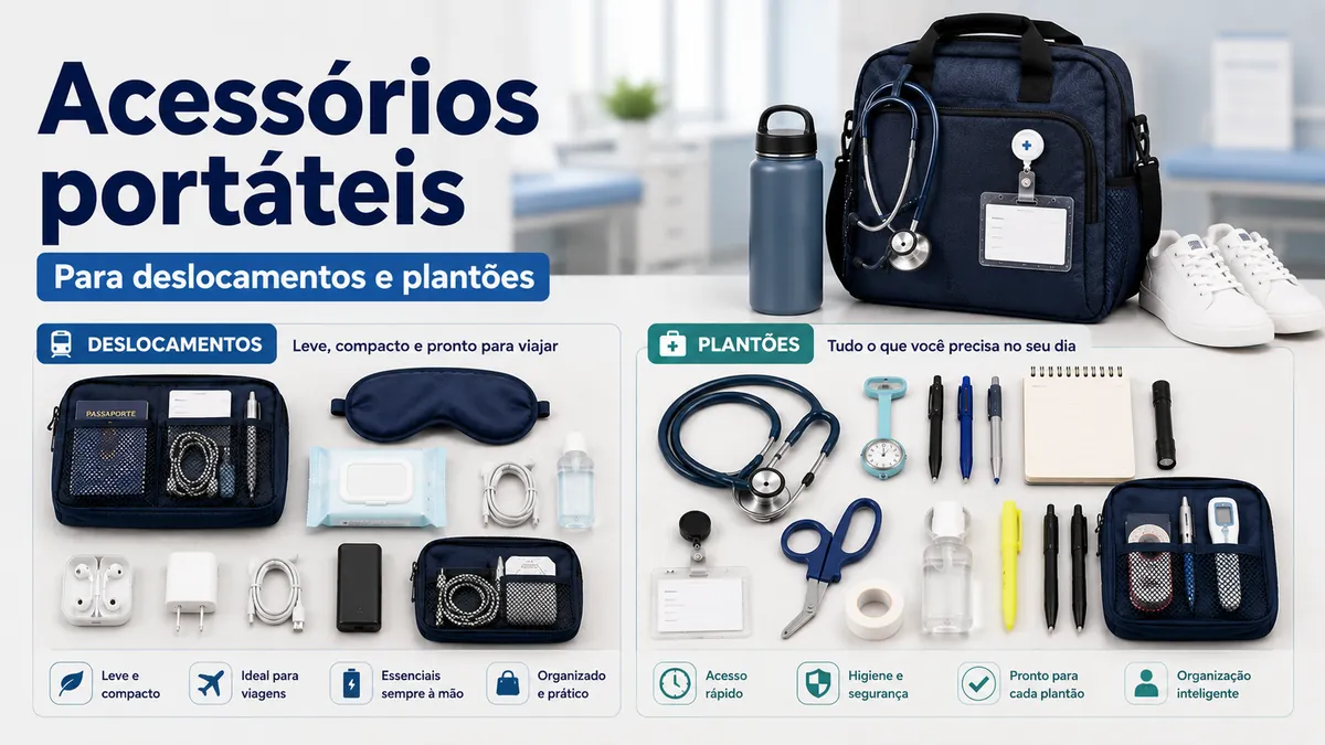 Acessórios de enfermagem portáteis preparados para deslocamentos e plantões de trabalho