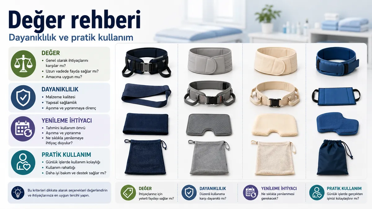 Değer, dayanıklılık, değiştirme ihtiyacı ve pratik kullanışlılığa göre değerlendirilen hemşirelik aksesuarları