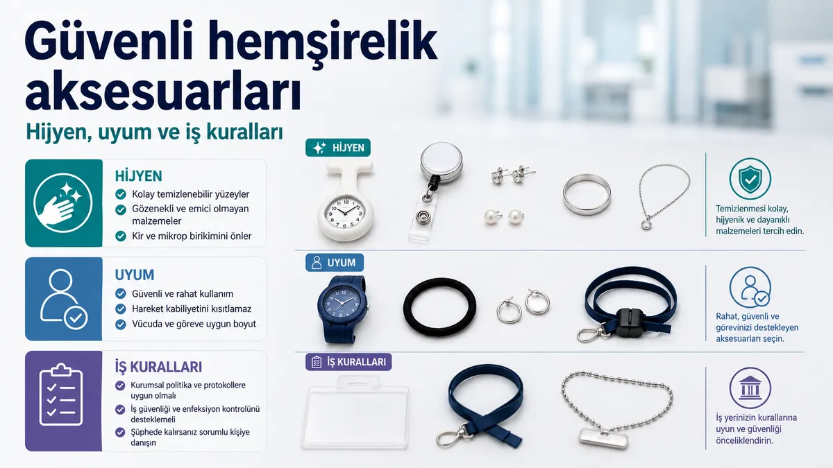 Hijyen, uyum ve işte kullanıma uygunluk kriterleriyle gösterilen güvenli hemşirelik aksesuarları
