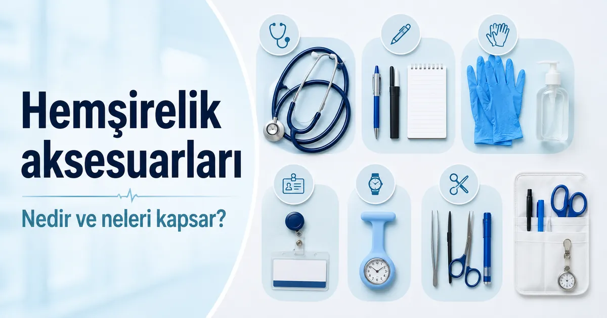 Hemşirelerin işte kullandığı ürünleri açıklamak için işleve göre gruplanmış hemşirelik aksesuarları