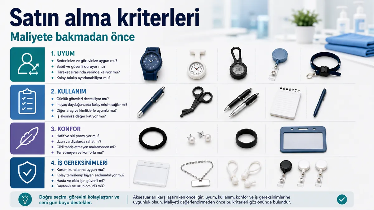 Fiyatlara bakmadan önce satın alma kriterlerine göre karşılaştırılan hemşirelik aksesuarları