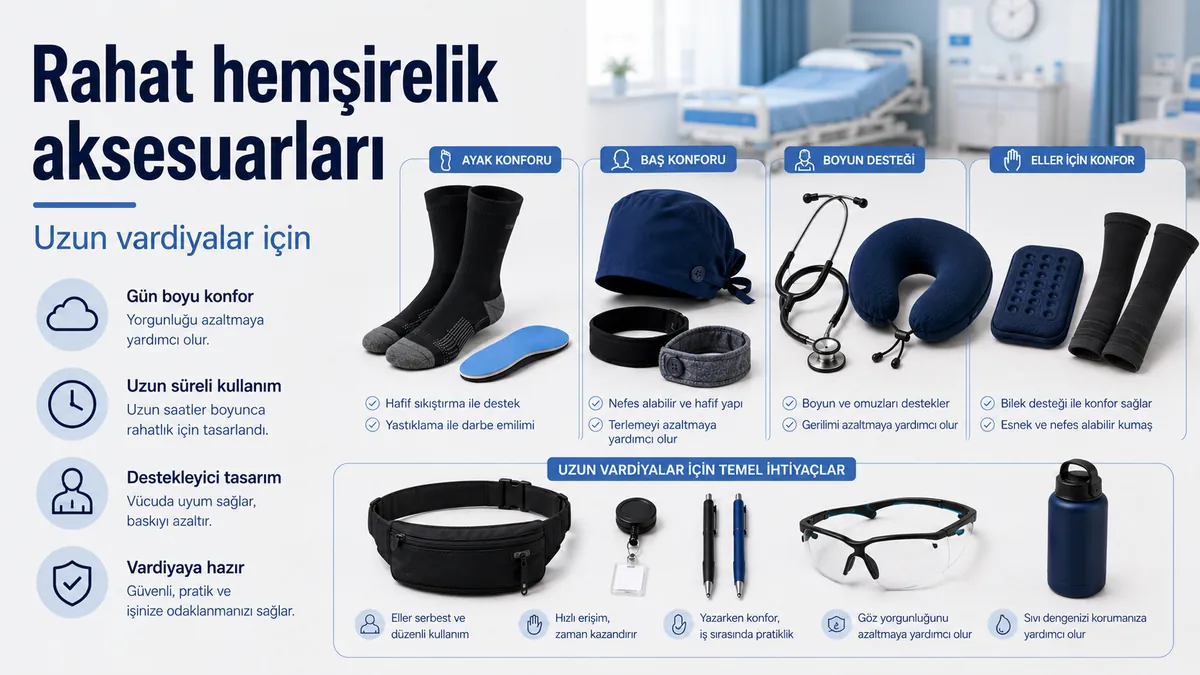 Uzun vardiyalar ve uzun süreli kullanım için seçilmiş rahat hemşirelik aksesuarları